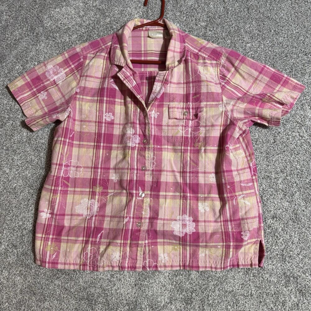 Vintage Y2K Top Womens Size Large Plaid Floral Boho Cottagecore Grandmacore Pink